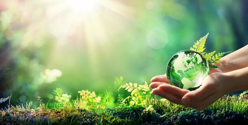 Hands holding glass globe