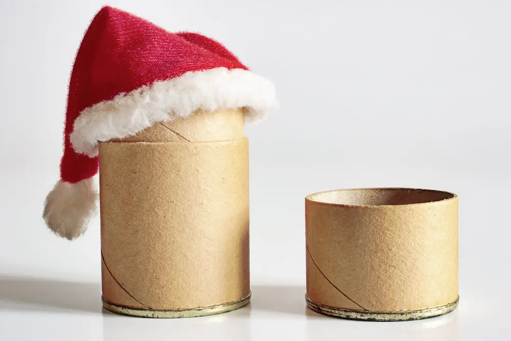 Christmas themed cardboard tubes with santa hats